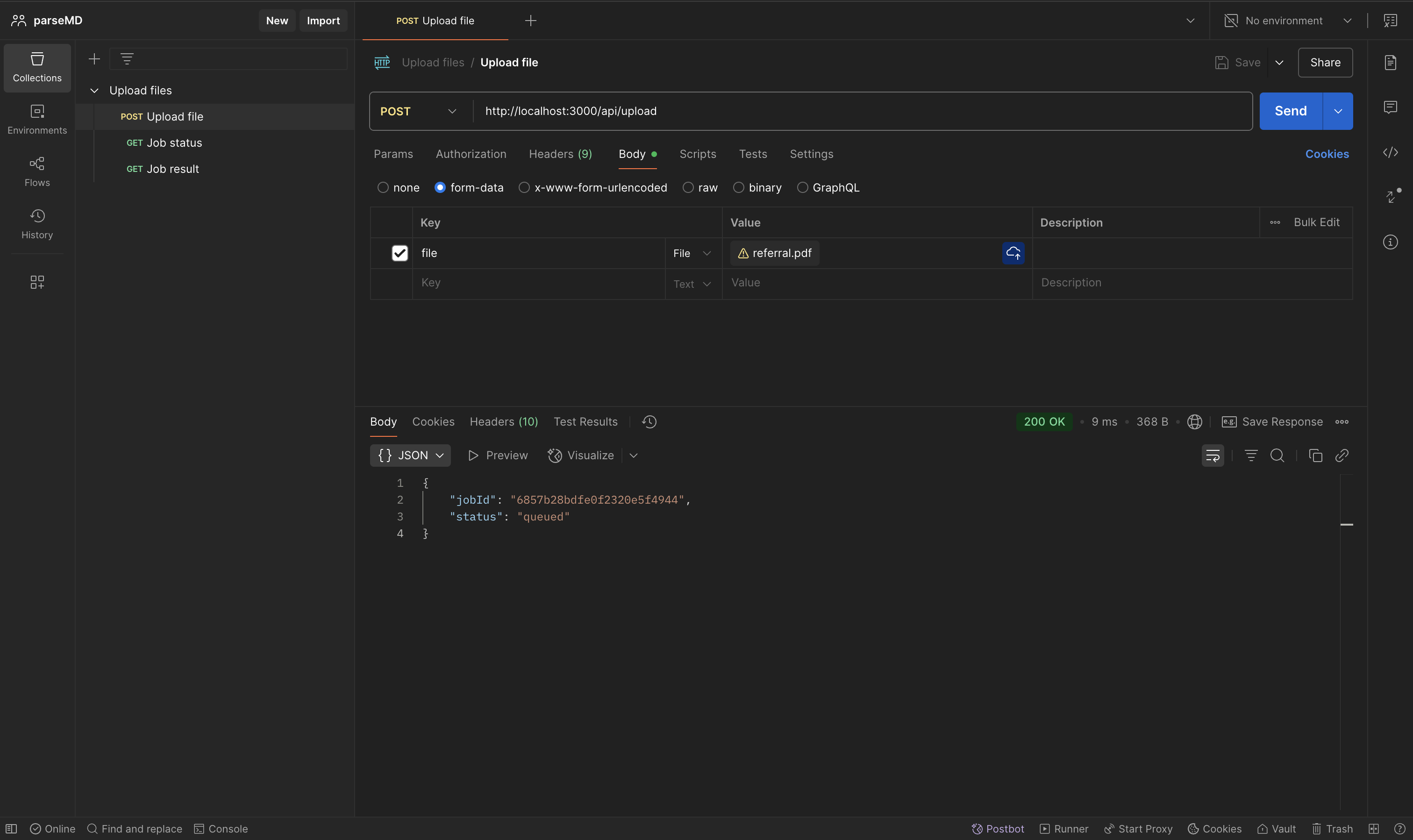 PDF Upload API request