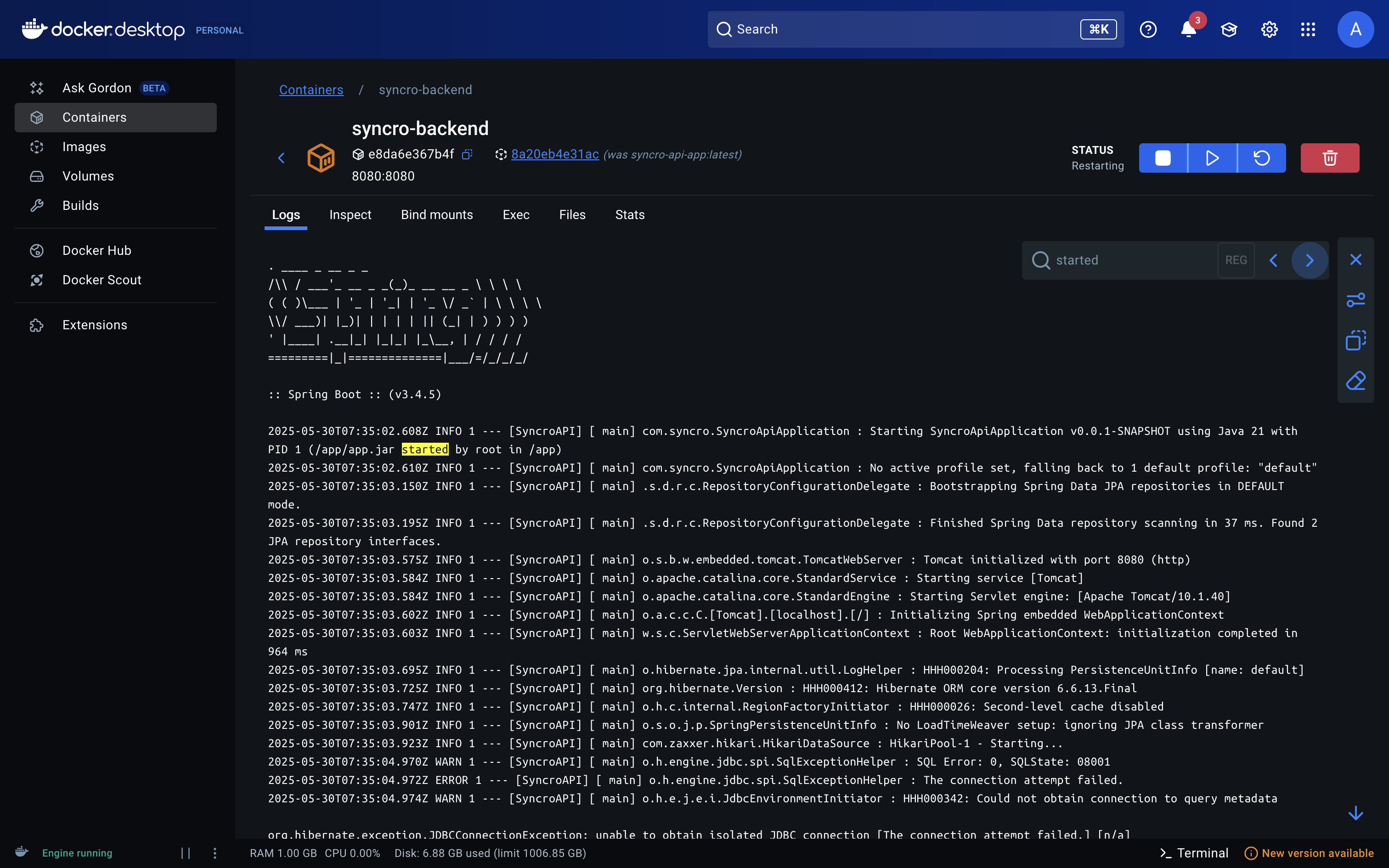 Docker backend logs