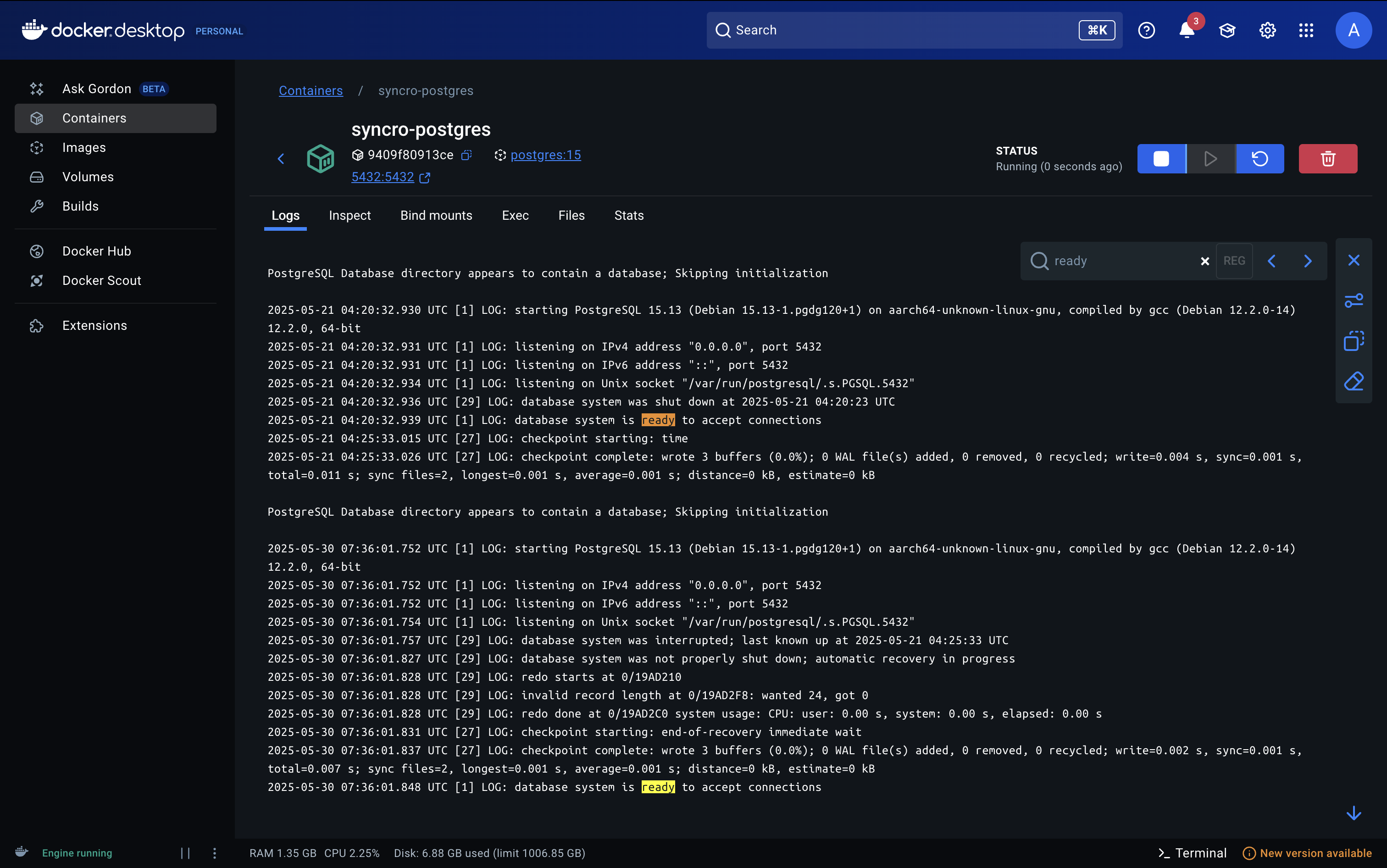 Docker Postgres logs
